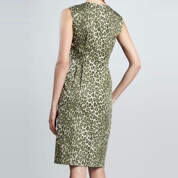 Lafayette 148 Animal Print Zip Front Sleeveless Sheath Dress Green size 10 - Picture 5 of 13